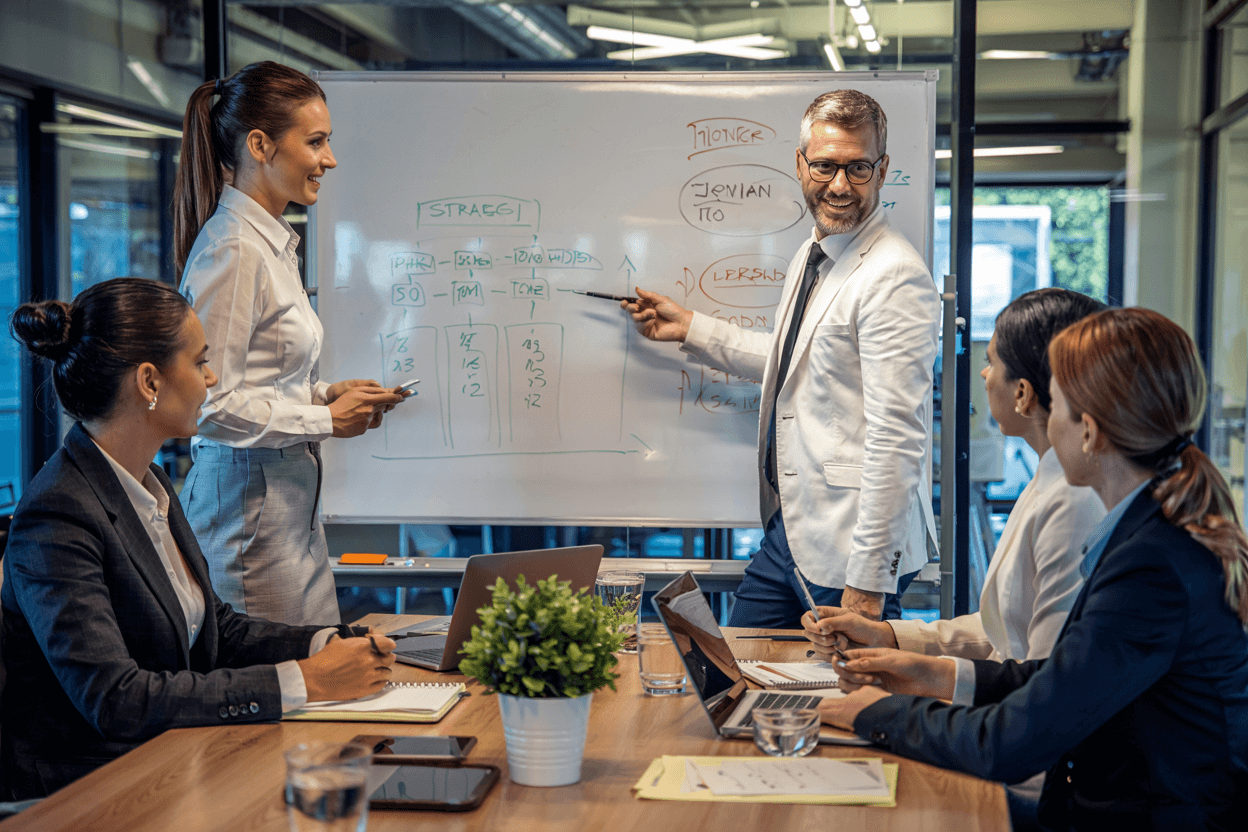 Entrepreneur Delegating Responsibilities to Prevent Burnout Business founder delegating operational tasks to a team for sustainable growth