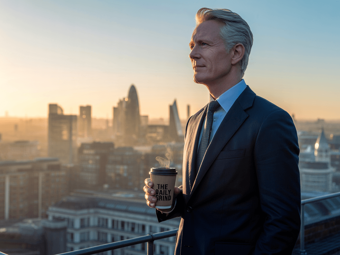 Confident executive mastering sustainable performance and work-life balance in London