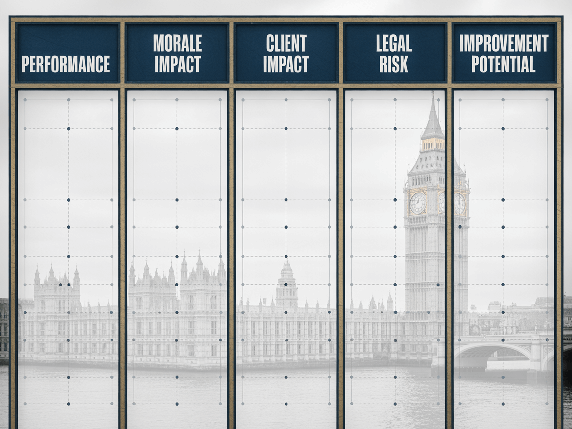 performance decision matrix for firing employees business coach london framework