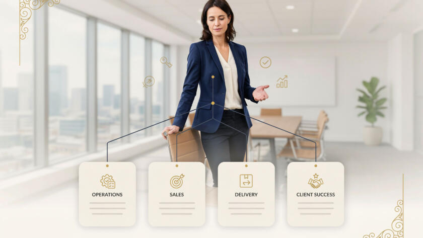 business owner delegating responsibilities to a structured team
